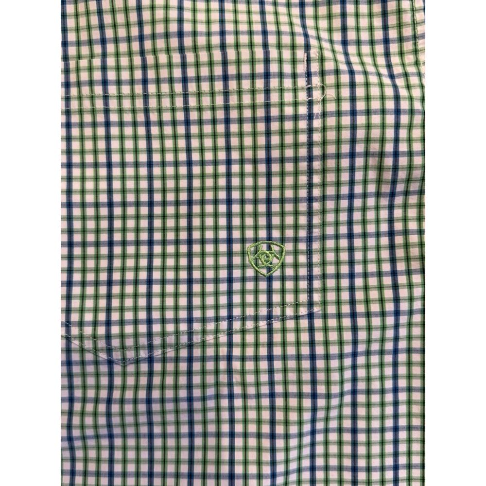 Ariat Pro Series Short Sleeve Button Down Blue/Green Gingham Plaid Men’s XL - Picture 2 of 8
